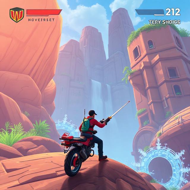 A long downward vista in Halcyon Ascent showing streamed distant ruins rendering cleanly.